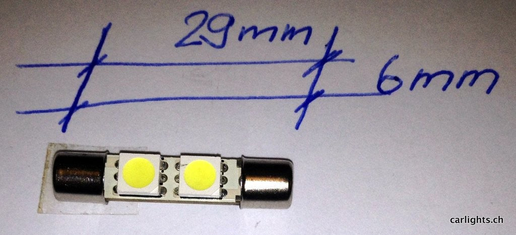 29mm x 6mm LED Soffitte weiss Innenraum Schmink-Spiegel Sonnenblende 1 Stk.