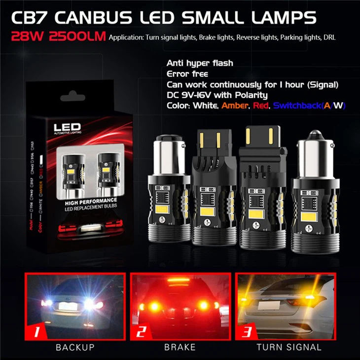 W21/5W LED luce di marcia diurna/parcheggio Super CANbus fan Swiss Made 12-24V, 2 pz.