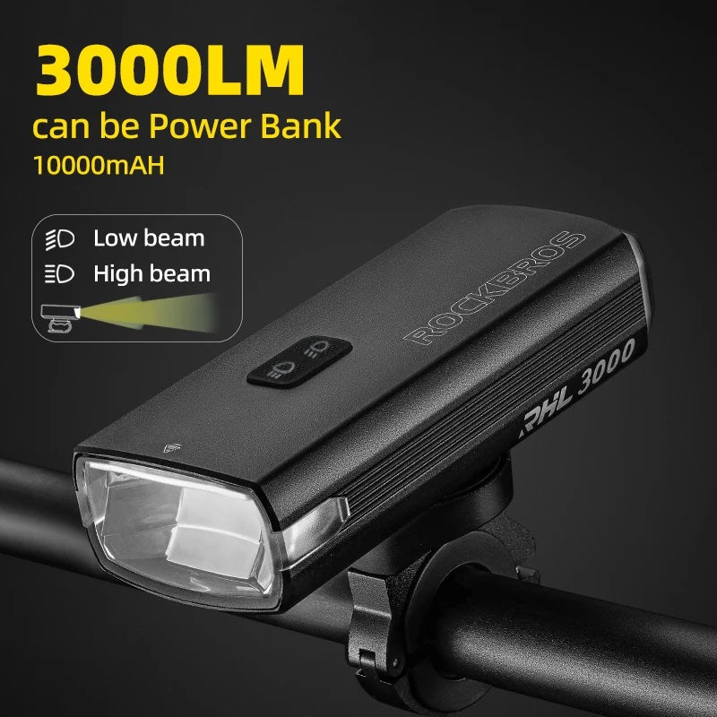Rockbros 3000LM Fahrradlicht mit Abblend- und Fernlicht Funktion.