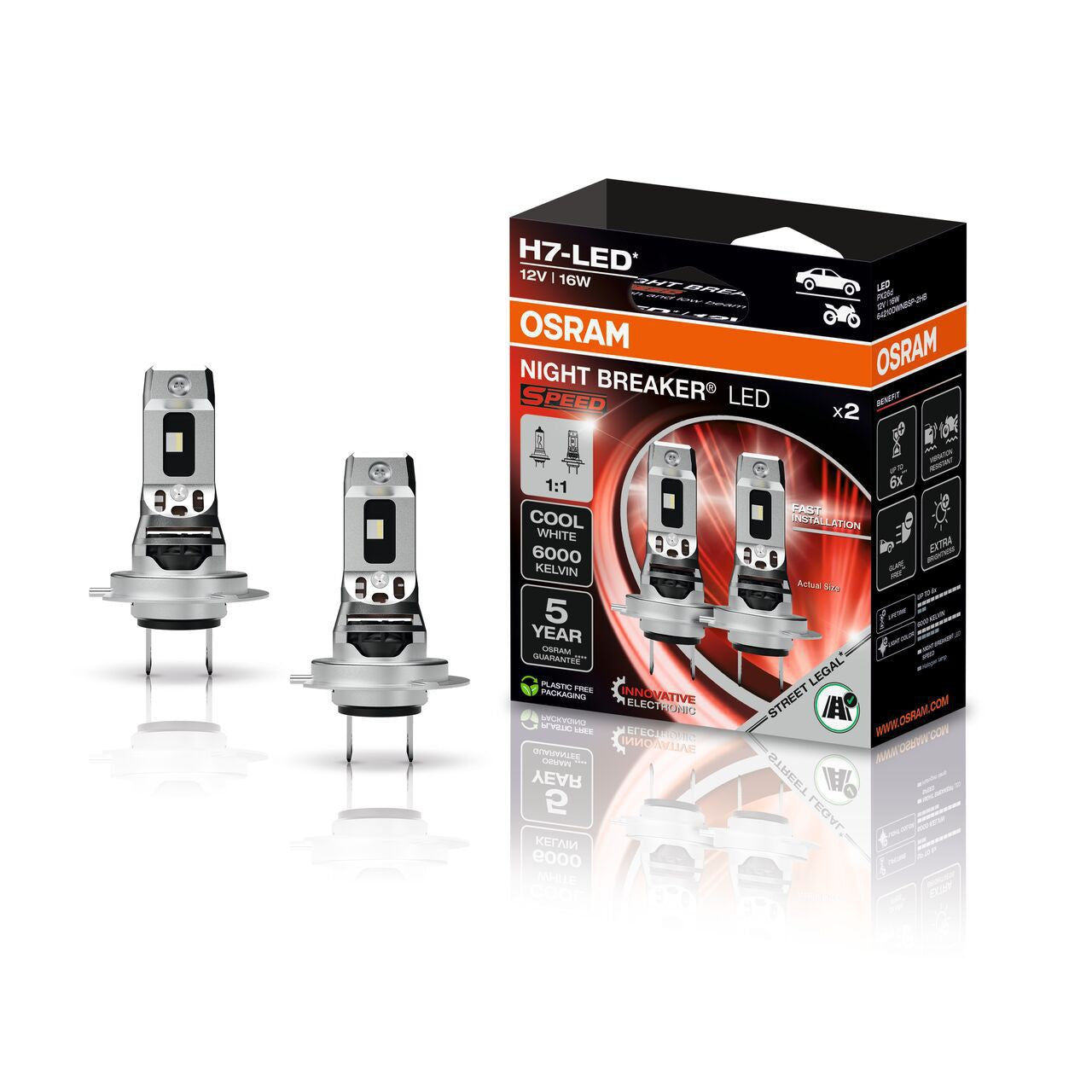 H7 OSRAM NIGHT BREAKER LED SPEED mit Strassenzulassung 12V/ 16W - 1 Set