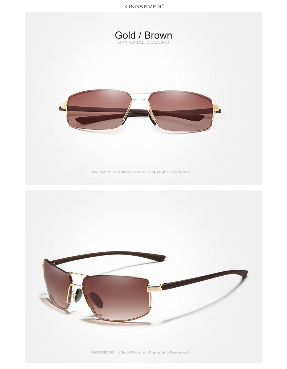KINGSEVEN Marque Design Lunettes de soleil Hommes Conduite Cadre Carré Lunettes de soleil Homme Classique Unisexe Lunettes Gafas