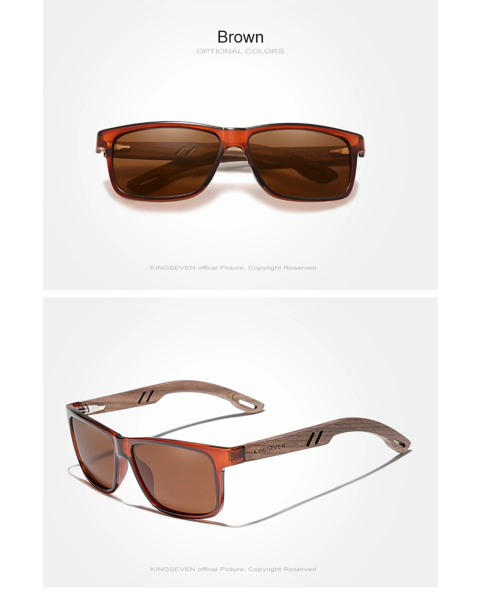 KINGSEVEN Brand Design TR90 + Walnut Wood Handmade Sunglasses Men Polarized Glasses Accessories Sunglasses Reinforced Hinge
