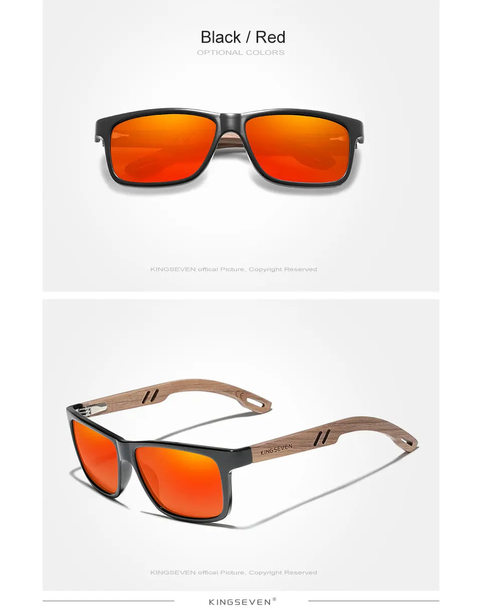 KINGSEVEN Brand Design TR90 + Walnut Wood Handmade Sunglasses Men Polarized Glasses Accessories Sunglasses Reinforced Hinge