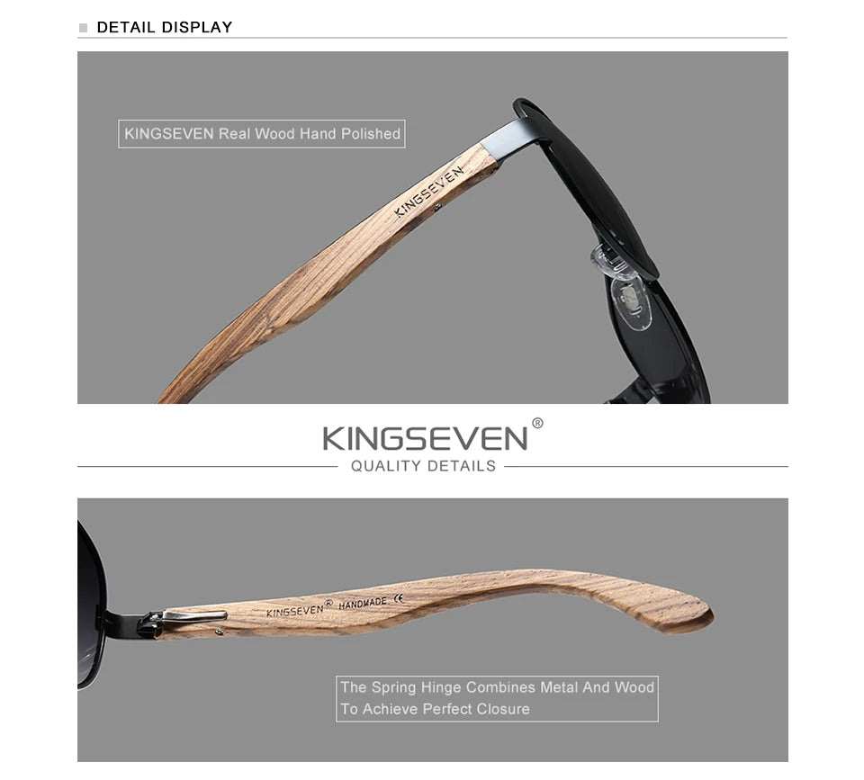 Kingseven nouvelle main en bois lunettes de soleil polarisées hommes lunettes de protection uv400 lunettes de bois temples oculos z5518