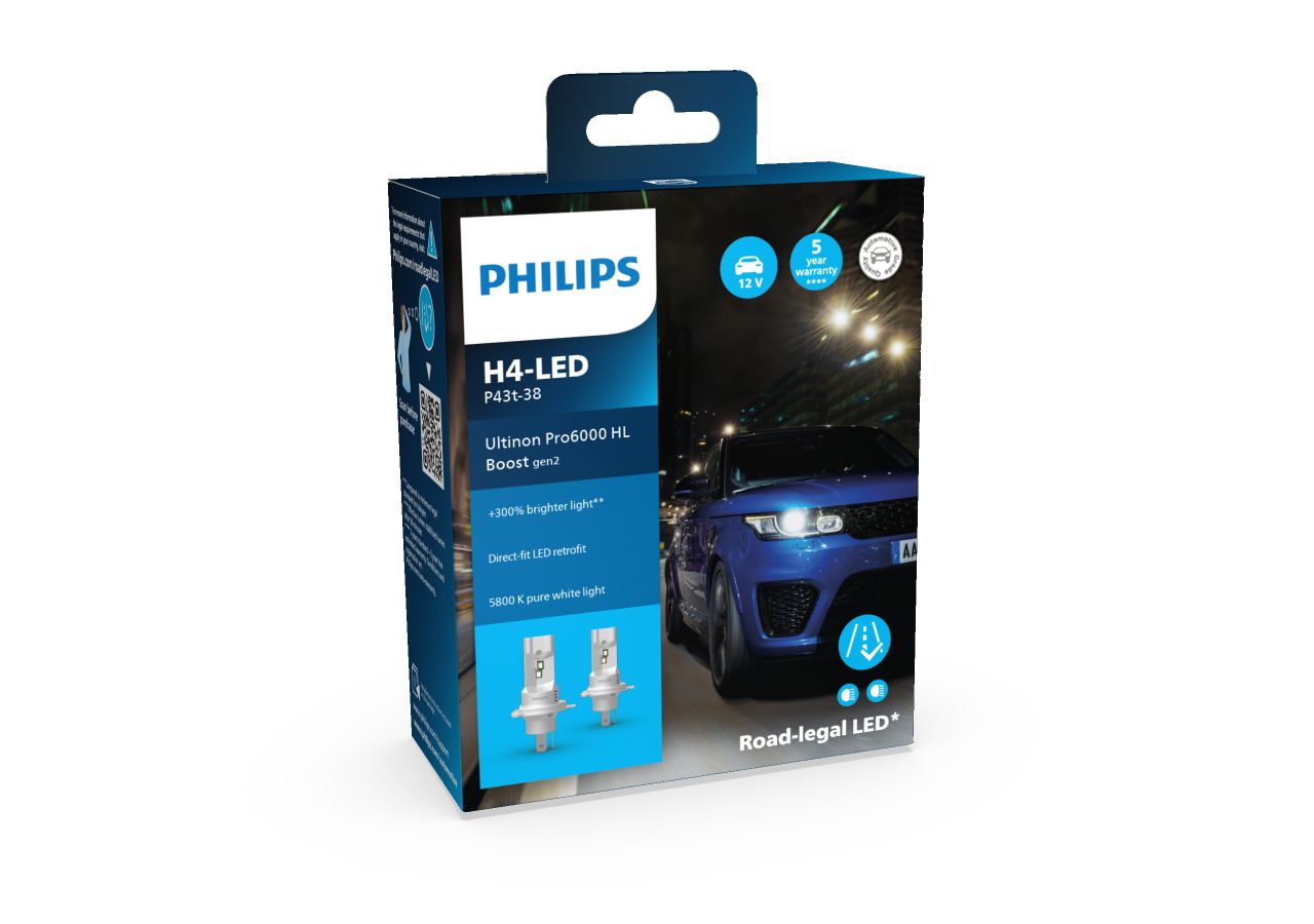 H4 LED Philips PRO6000 Boost mit Strassenzulassung 300% mehr Licht - 1 Set