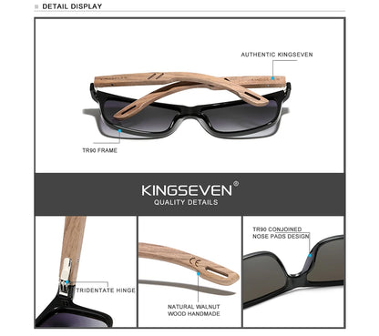 KINGSEVEN Brand Design TR90 + Walnut Wood Handmade Sunglasses Men Polarized Glasses Accessories Sunglasses Reinforced Hinge
