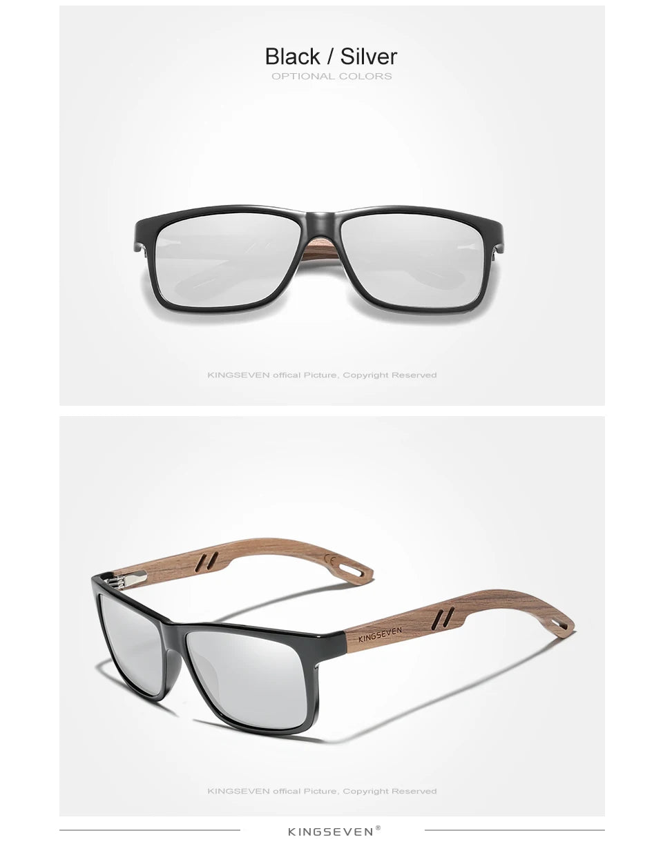 KINGSEVEN Brand Design TR90 + Walnut Wood Handmade Sunglasses Men Polarized Glasses Accessories Sunglasses Reinforced Hinge