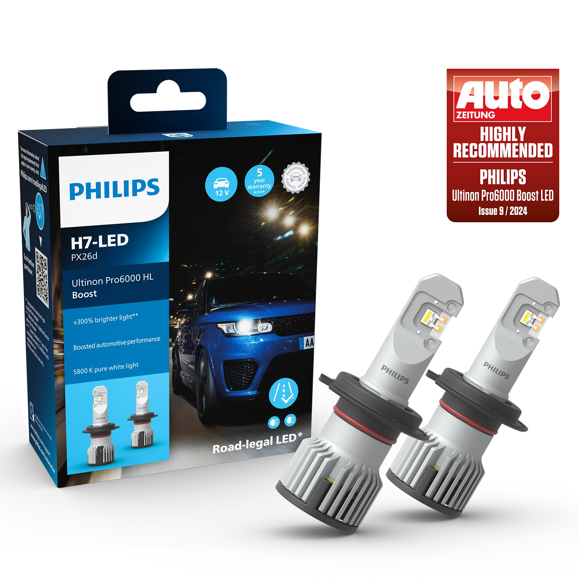 H7 LED für ABARTH 500 Philips PRO6000 Boost mit Strassenzulassung 300% mehr Licht 1 Set