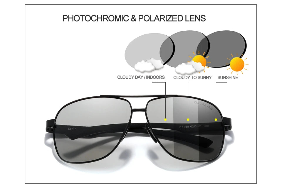 Kingseven: nuovi occhiali da sole auto-oscuranti da uomo in alluminio polarizzati UV400