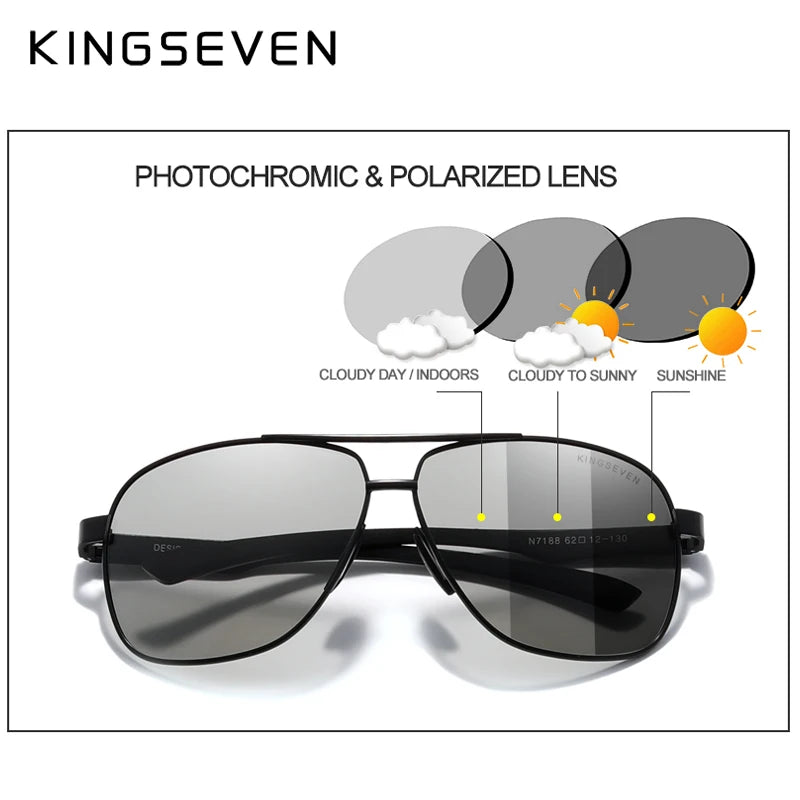 Kingseven: nuovi occhiali da sole auto-oscuranti da uomo in alluminio polarizzati UV400