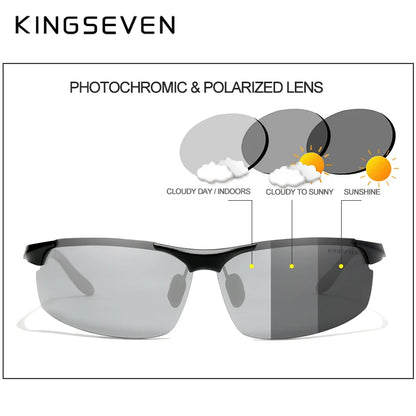 KINGSEVEN Photochromic Polarized Men Aluminum Sunglasses Chameleon Lens Male Sun Glasses Aviation Women For Men Eyewear 9126