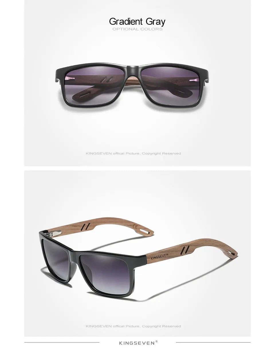 KINGSEVEN Brand Design TR90 + Walnut Wood Handmade Sunglasses Men Polarized Glasses Accessories Sunglasses Reinforced Hinge