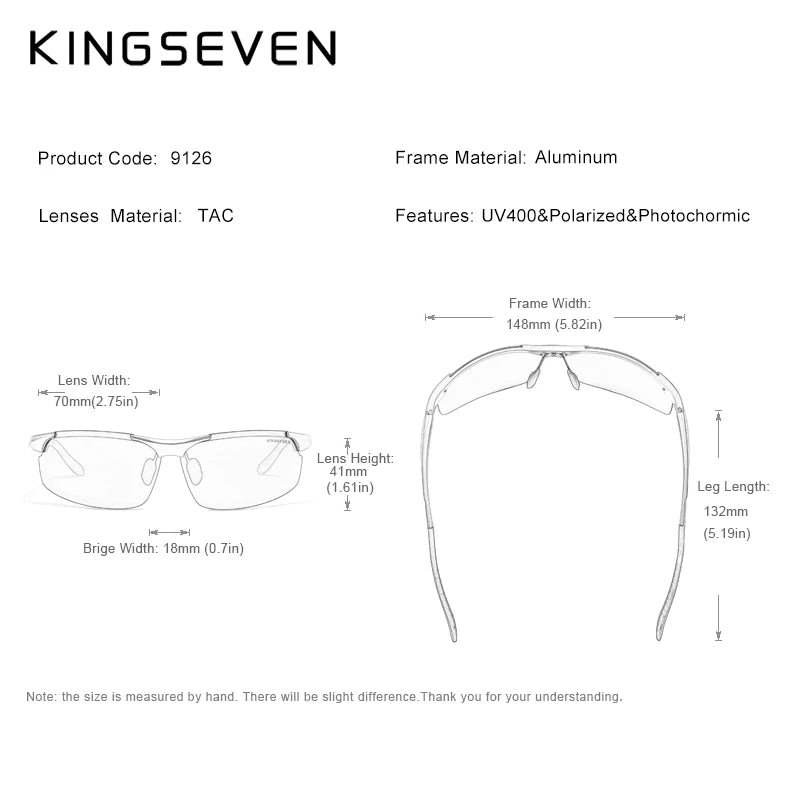 KINGSEVEN Photochromic Polarized Men Aluminum Sunglasses Chameleon Lens Male Sun Glasses Aviation Women For Men Eyewear 9126