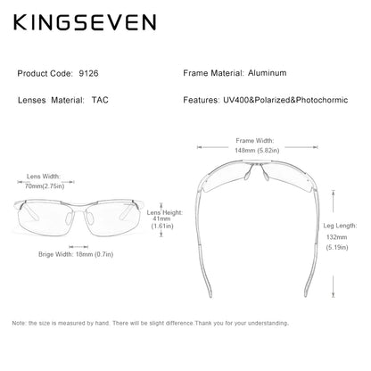 KINGSEVEN Photochromic Polarized Men Aluminum Sunglasses Chameleon Lens Male Sun Glasses Aviation Women For Men Eyewear 9126