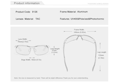 KINGSEVEN Photochromic Polarized Men Aluminum Sunglasses Chameleon Lens Male Sun Glasses Aviation Women For Men Eyewear 9126