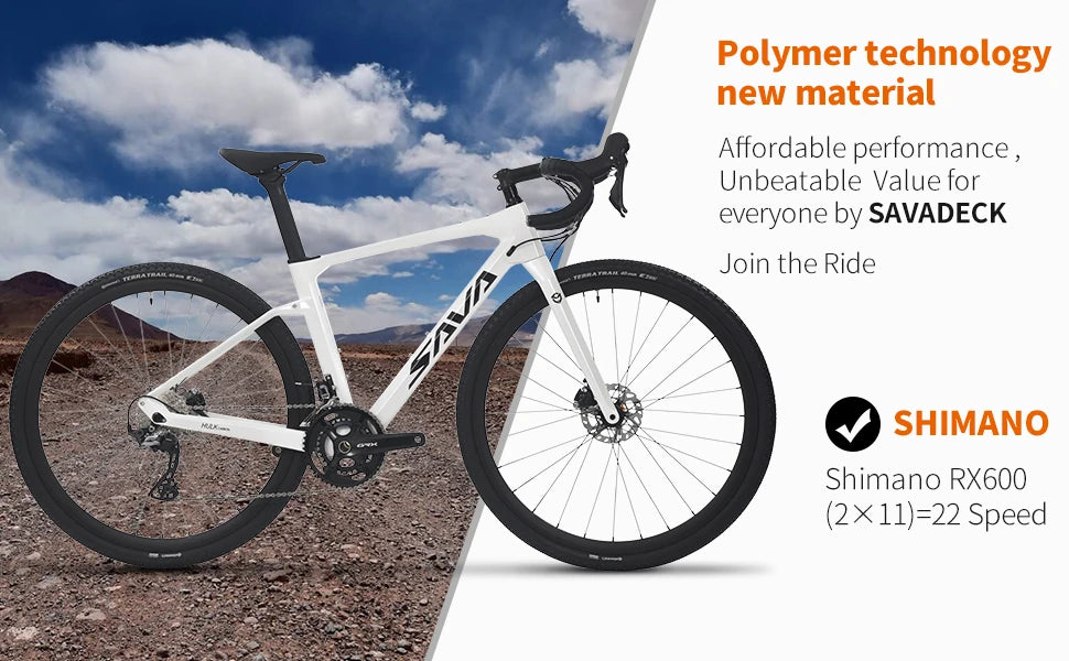 SAVA Carbon Fiber Gravel Road Bike GRX 600 Dual Disc 22 Speed Road Bike Race Bike 700C