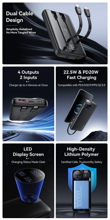 Essager power bank 20000mah 22.5 w pd fast charge power bank portable charger for iphone 15 14 13 12 pro max huawei