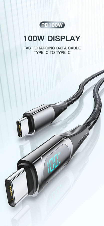 Essager LED Type C vers Type C Câble 100W PD QC 3,0 Chargeur rapide USB C vers USB C Câble d'affichage Pour Macbook Xiaomi Samsung