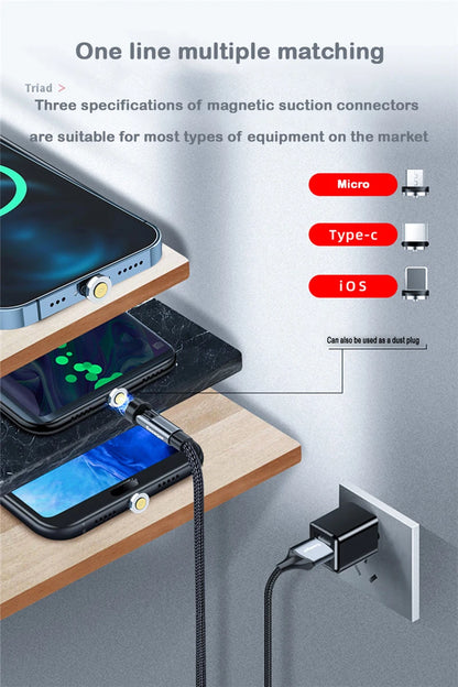 Essager 540 ruota cavo magnetico 3a ricarica veloce Micro usb tipo C cavo per Iphone Xiaomi magnete caricabatterie telefono cavo dati
