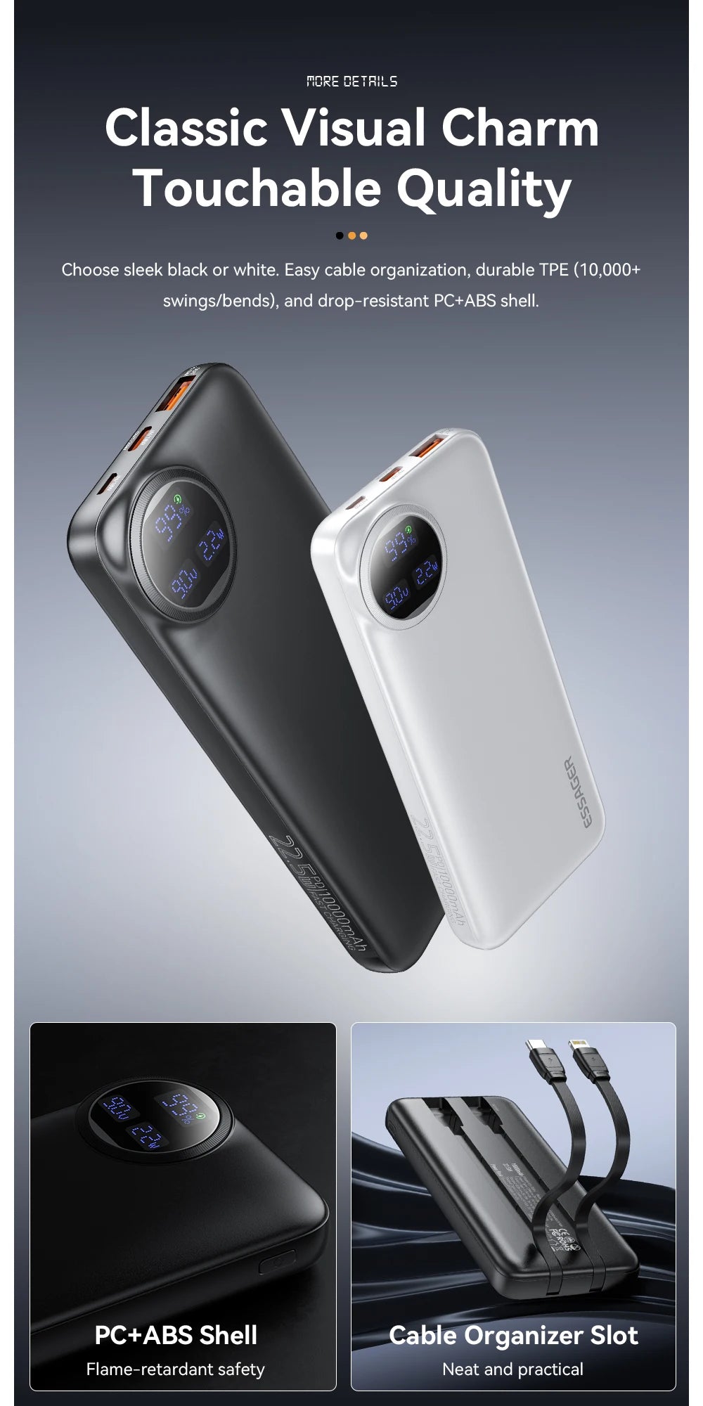 Essager power bank 20000mah 22.5 w pd fast charge power bank portable charger for iphone 15 14 13 12 pro max huawei