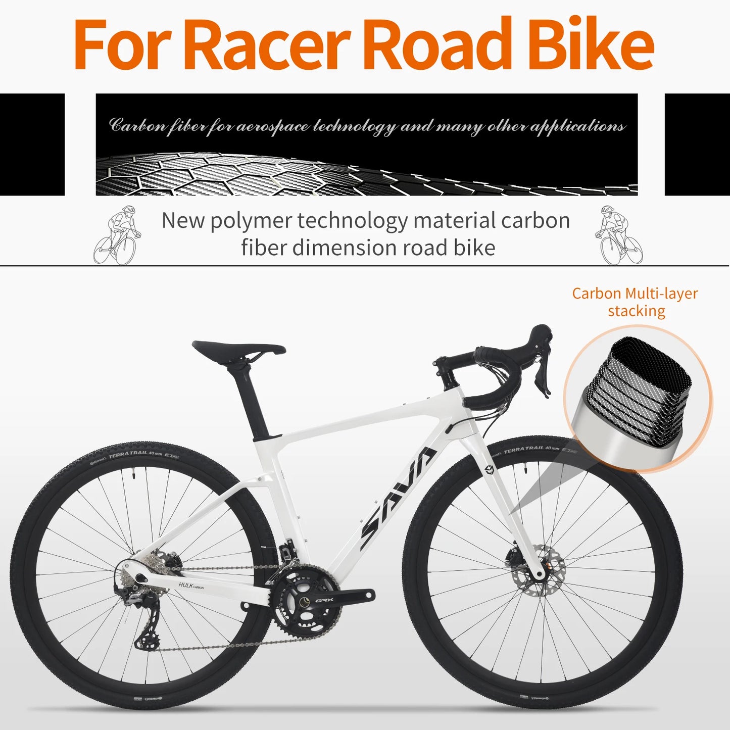 SAVA Carbon Fiber Gravel Road Bike GRX 600 Dual Disc 22 Speed Road Bike Race Bike 700C