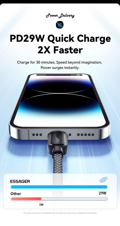 Essager pd 29w type-c vers câble flash 3a charge rapide câble magnétique pour iphone 14 13 12 11 pro max xs plus ipad macbook