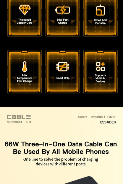 Essager 6A 66W 3 in 1 USB Type C Cable Micro USB Wire For iPhone 13 12 Pro Max samsung Xiaomi Huawei POCO Cell Phone Data Cable