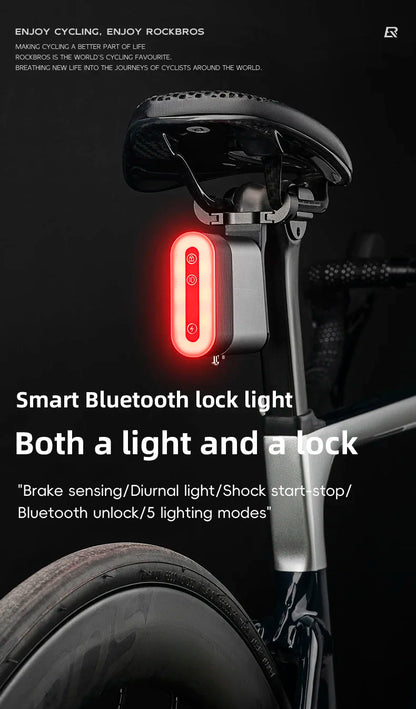 Rockbros bicycle rear light with lock can be locked and unlocked by cell phone