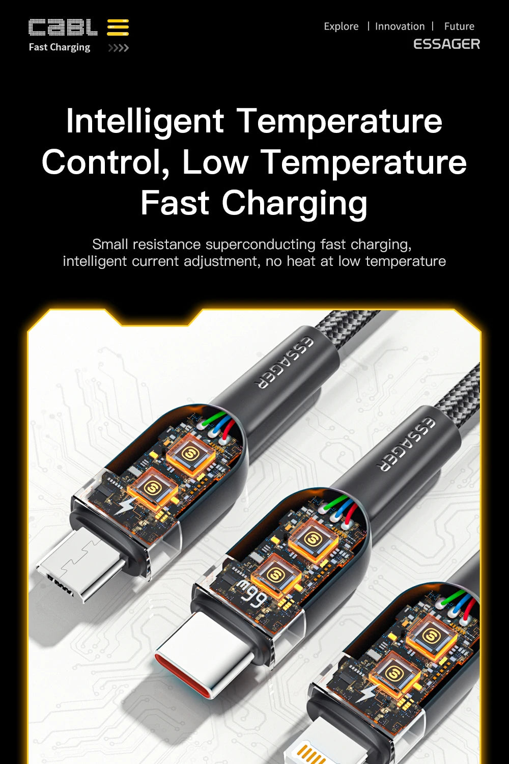 Essager 6A 66W 3 in 1 USB Type C Cable Micro USB Wire For iPhone 13 12 Pro Max samsung Xiaomi Huawei POCO Cell Phone Data Cable