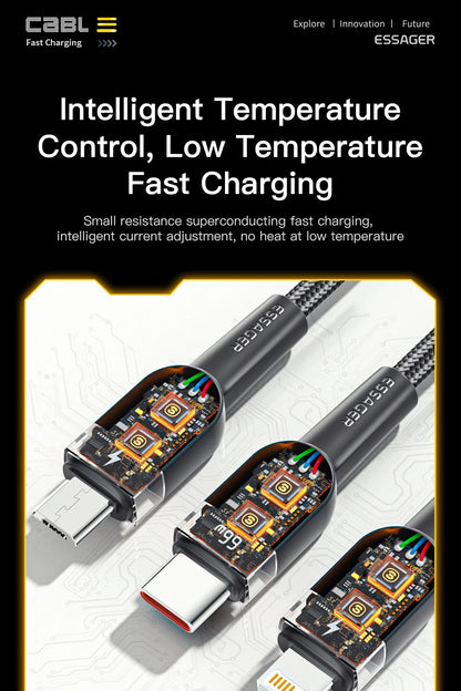 Essager 6A 66W 3 in 1 USB Type C Cable Micro USB Wire For iPhone 13 12 Pro Max samsung Xiaomi Huawei POCO Cell Phone Data Cable