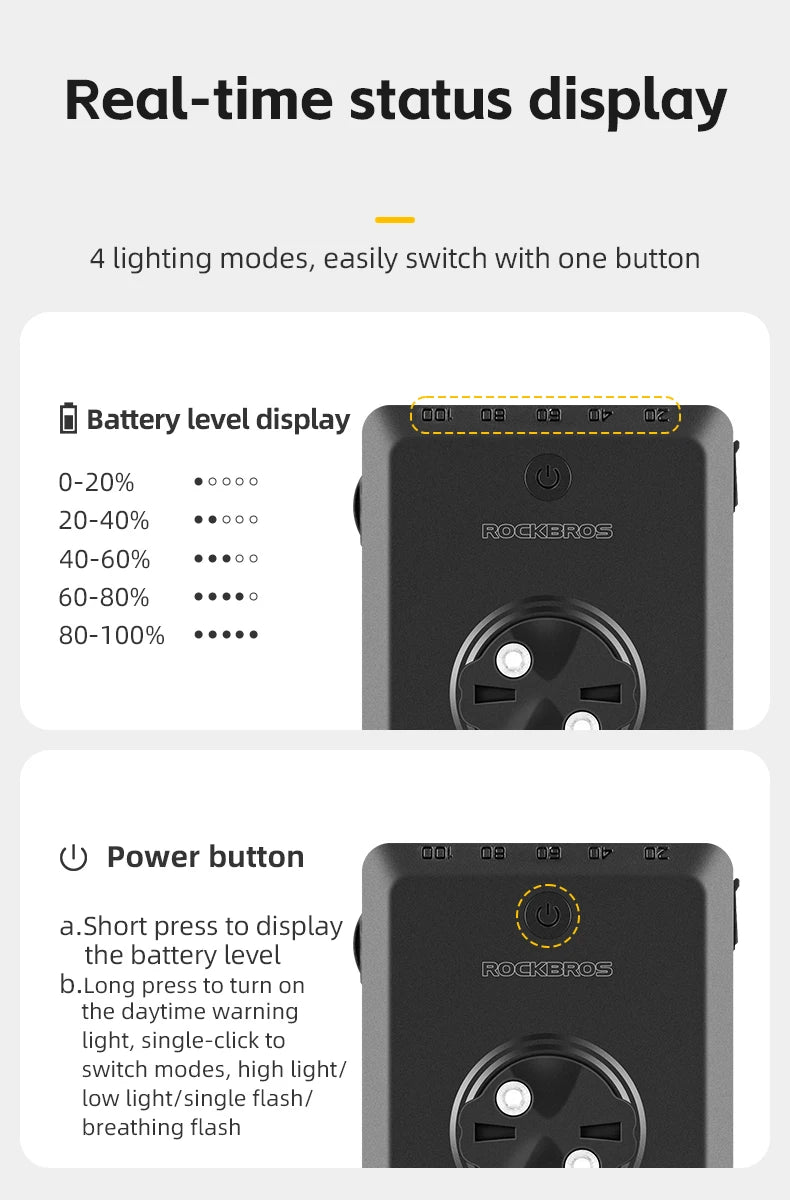 Luce per bicicletta Rockbros 1500LM e batteria power bank 5000 mAh