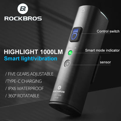Rockbros 1000LM  Fahrrad-Lampe  Smart Vibration Ein/Aus