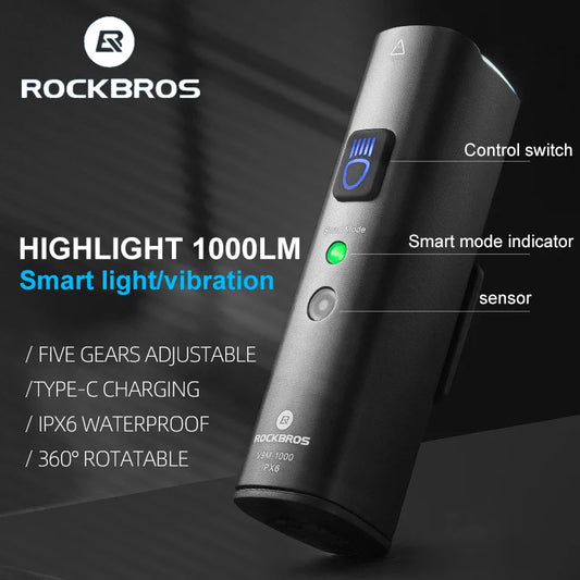 Rockbros 1000LM  Fahrrad-Lampe  Smart Vibration Ein/Aus