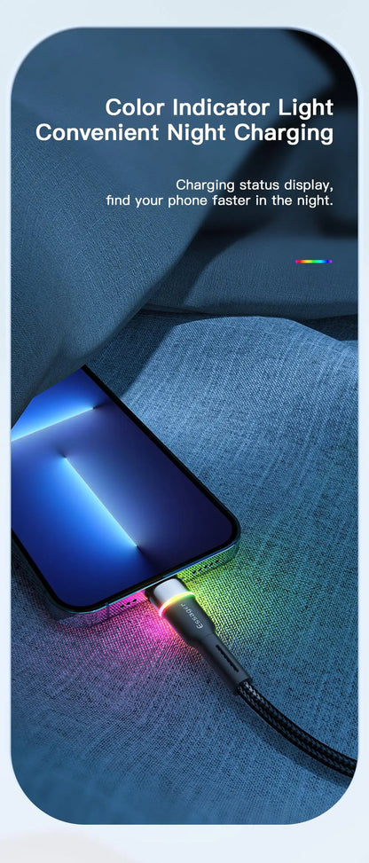 Essager USB Cable For iPhone 14 13 12 11 Pro Xs Max X Xr LED Flash Fast Charging Phone Data Cable For iPad Data Cable Wire