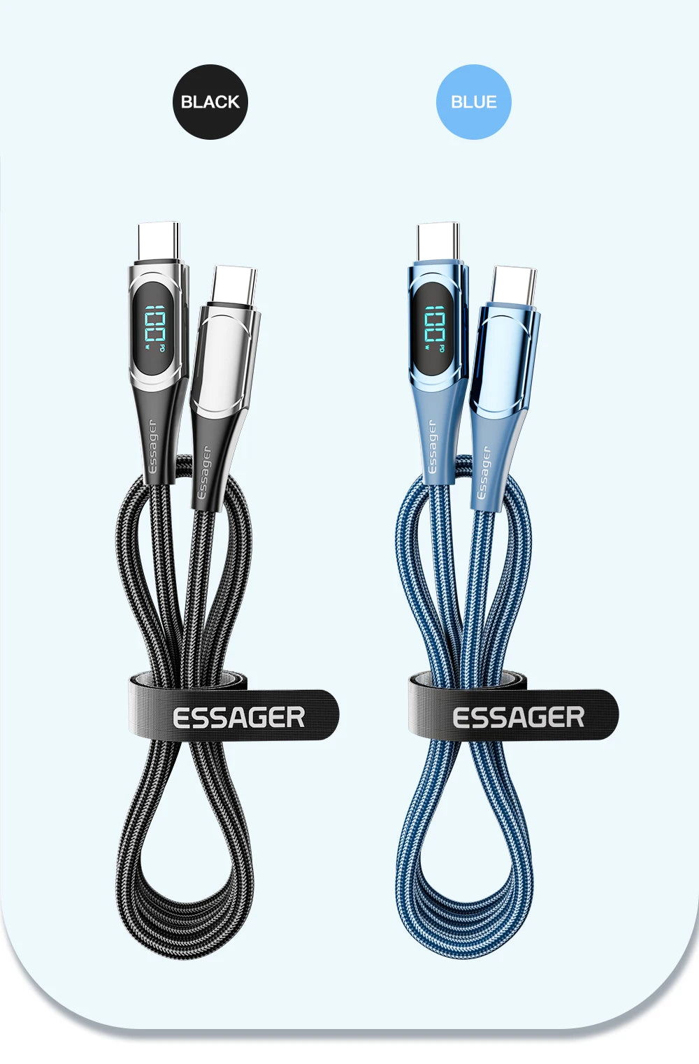 Essager LED Type C to Type C Cable 100W PD QC3.0 Fast Charging Charger USB C to USB C Display Cable For Macbook Xiaomi Samsung