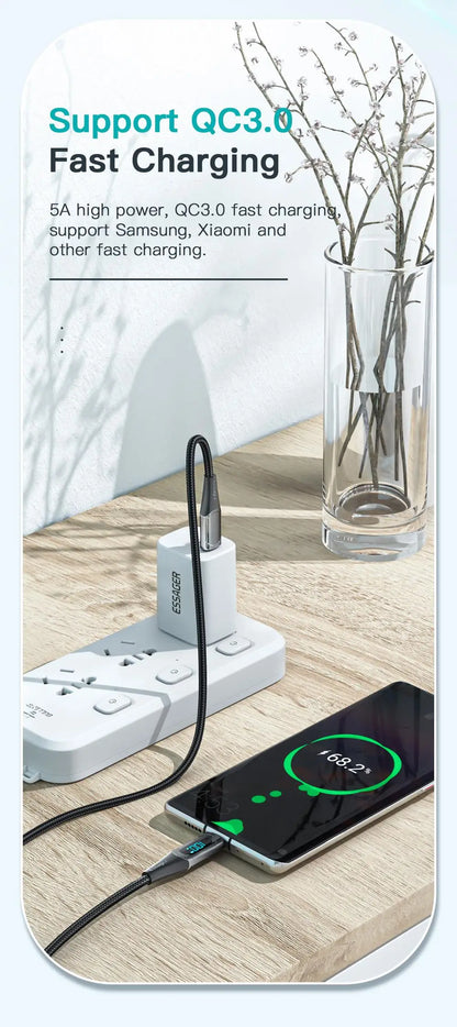 Essager LED Type C to Type C Cable 100W PD QC3.0 Fast Charging Charger USB C to USB C Display Cable For Macbook Xiaomi Samsung