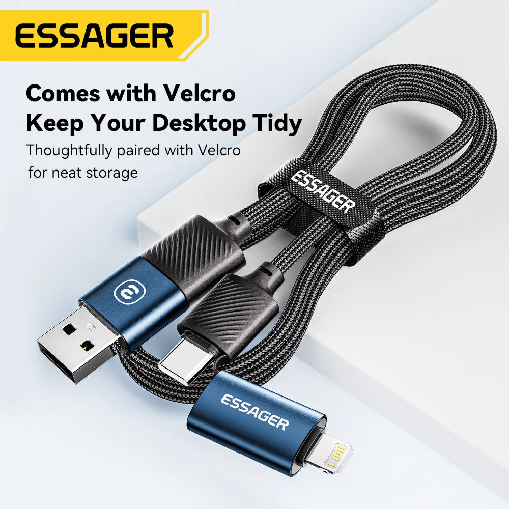 Essager 4 en 1 câble type C 65w charge rapide pour iPhone 15 14 Pro Max Xiaomi Huawei Samsung USB C pour l'éclairage câble chargeur