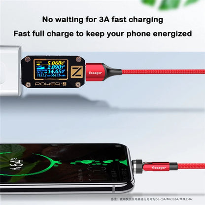 Essager 540 drehbares Magnetkabel 3a Schnellladung Micro-USB-Typ-C-Kabel für iPhone Xiaomi Magnet-Ladegerät Telefon-Draht-Kabel Daten