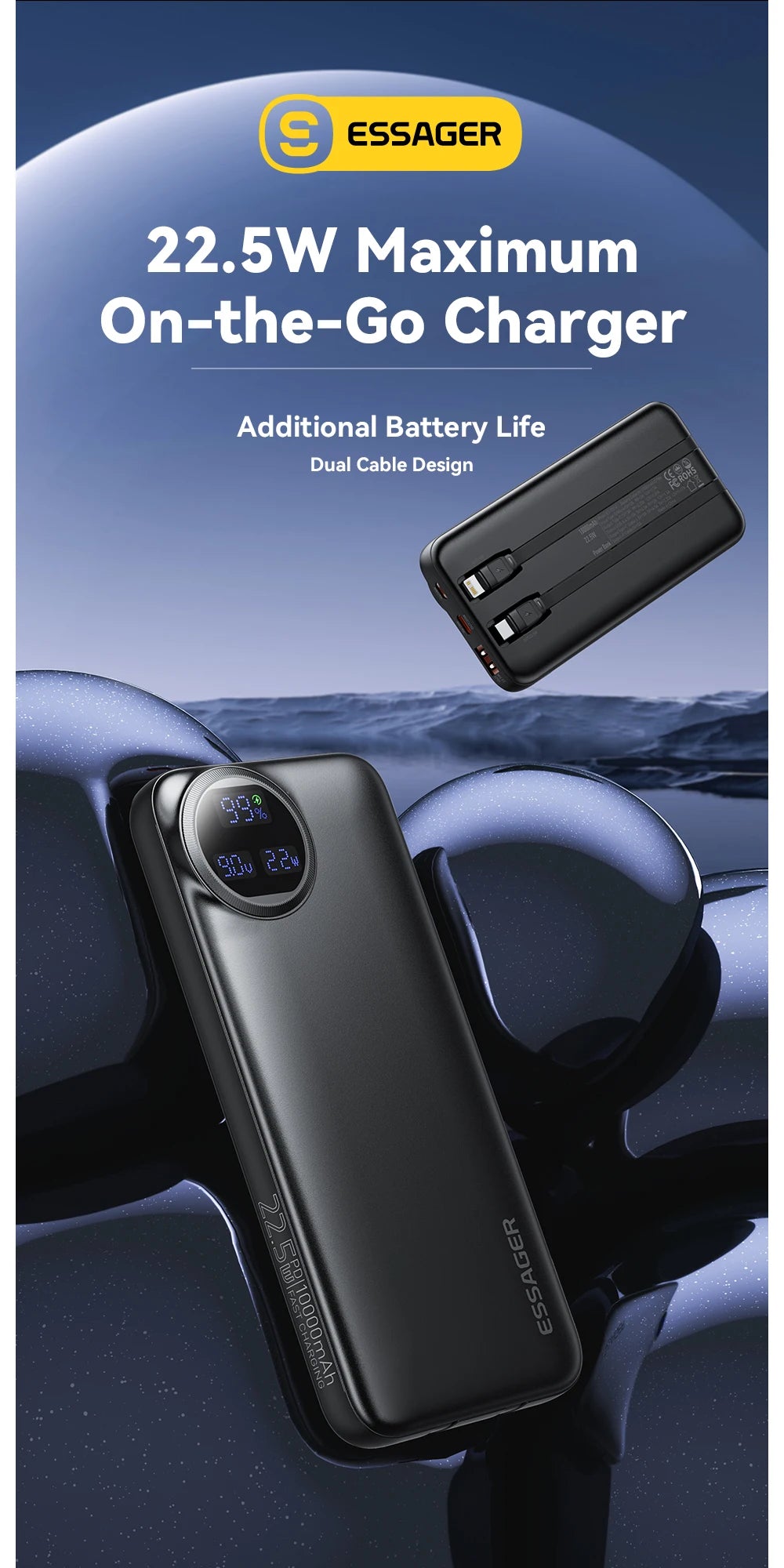 Essager power bank 20000mah 22.5 w pd fast charge power bank portable charger for iphone 15 14 13 12 pro max huawei