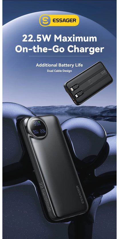 Essager power bank 20000mah 22.5 w pd fast charge power bank portable charger for iphone 15 14 13 12 pro max huawei