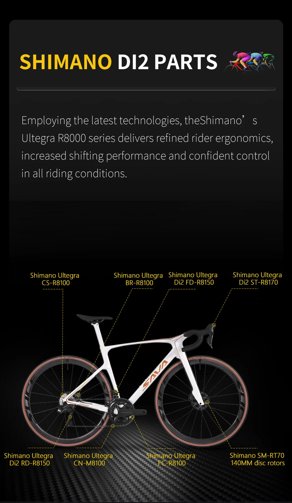 SAVA Dream Maker Full Carbon Fiber Bike Strap SHIMAN0 Di2 8170 24 Speed Hydraulic Disc Brake High End Race Class Road Bike