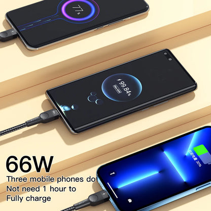Essager 6A 66W 3 in 1 USB Type C Cable Micro USB Wire For iPhone 13 12 Pro Max samsung Xiaomi Huawei POCO Cell Phone Data Cable