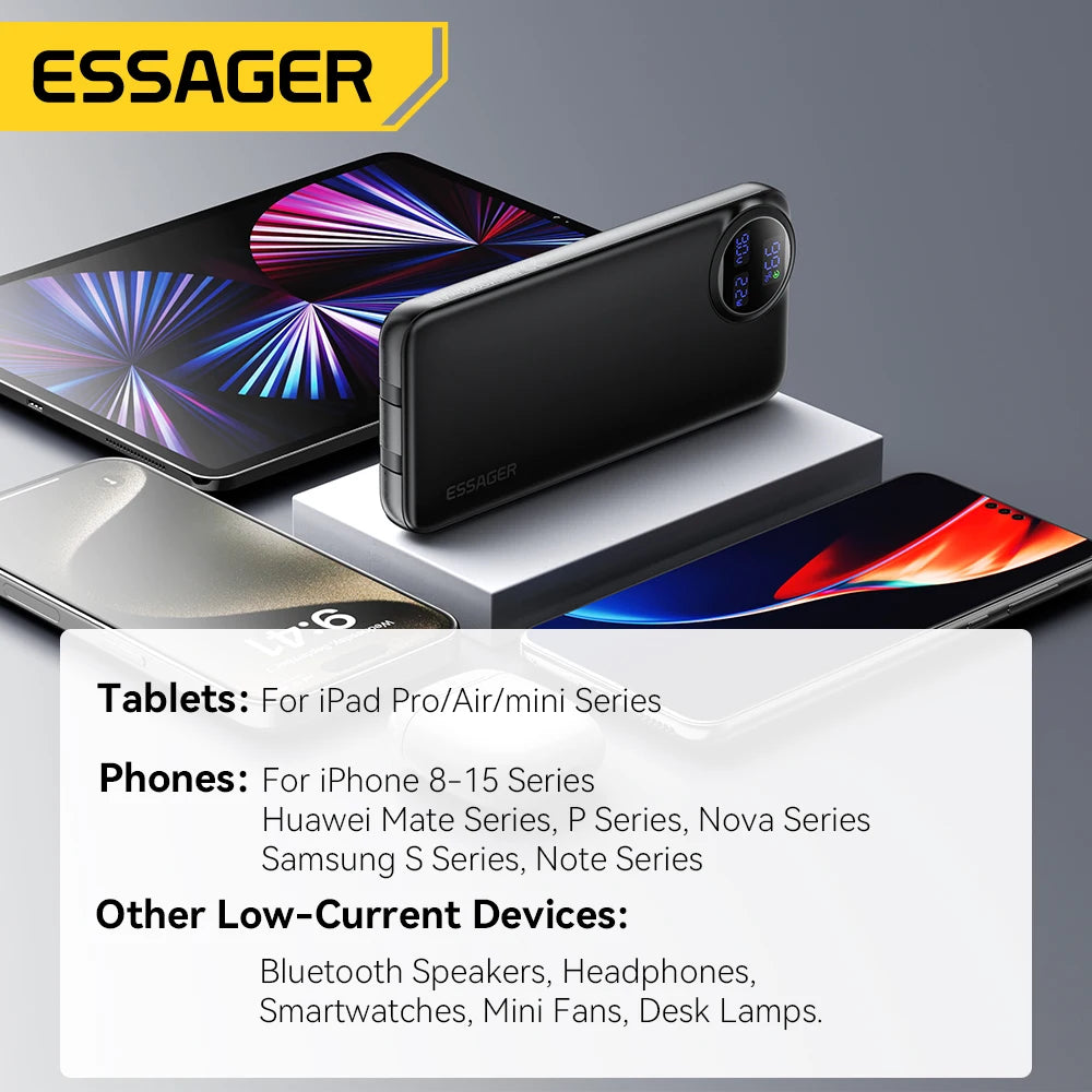 Essager power bank 20000mah 22.5 w pd fast charge power bank portable charger for iphone 15 14 13 12 pro max huawei
