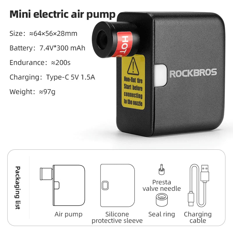 Rockbros Mini Bike Pump With Battery