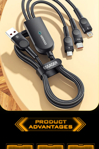 Essager 6A 66W 3 in 1 USB Type C Cable Micro USB Wire For iPhone 13 12 Pro Max samsung Xiaomi Huawei POCO Cell Phone Data Cable