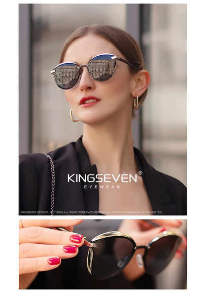 KINGSEVEN Design Cat Eye Lunettes de soleil femmes polarisées de luxe cadre en alliage Mode Femmes Lunettes de soleil rétro Oculos De Sol Gafas