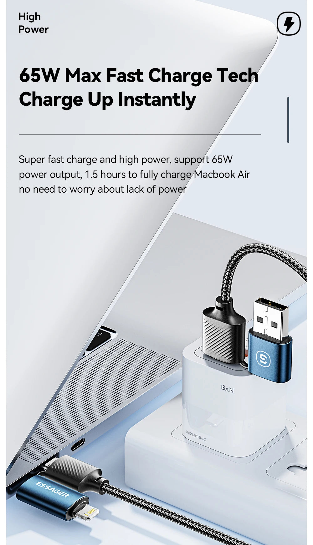 Essager 4 en 1 câble type C 65w charge rapide pour iPhone 15 14 Pro Max Xiaomi Huawei Samsung USB C pour l'éclairage câble chargeur