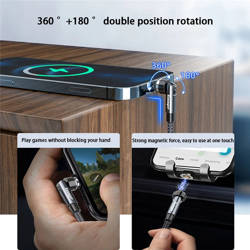 Essager 540 ruota cavo magnetico 3a ricarica veloce Micro usb tipo C cavo per Iphone Xiaomi magnete caricabatterie telefono cavo dati