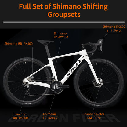 SAVA Carbon Fiber Gravel Road Bike GRX 600 Dual Disc 22 Speed Road Bike Race Bike 700C