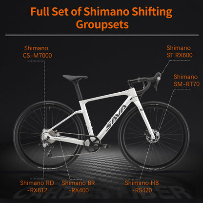 SAVA Carbon Fiber Gravel Road Bike GRX 600 Dual Disc 22 Speed Road Bike Race Bike 700C